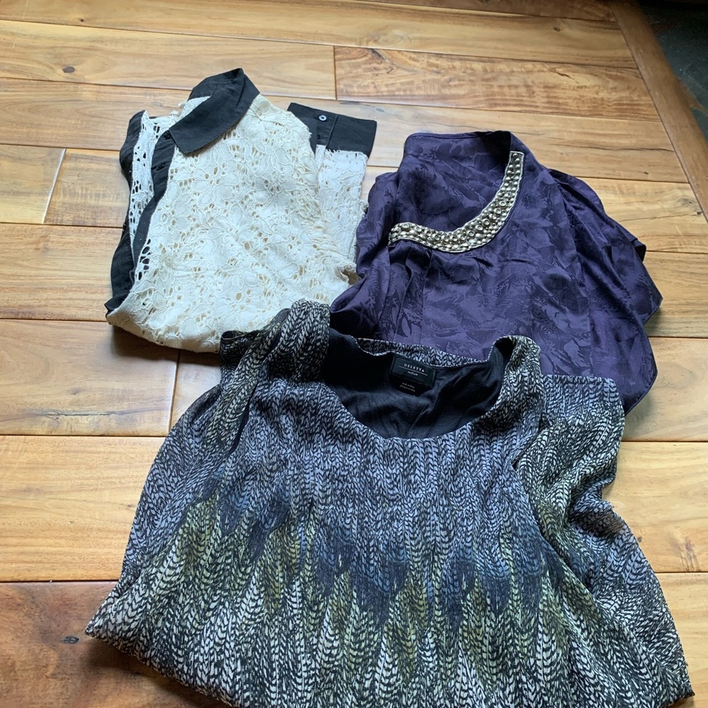 Anthropologie Women's Tops - Cream, Purple, Gray